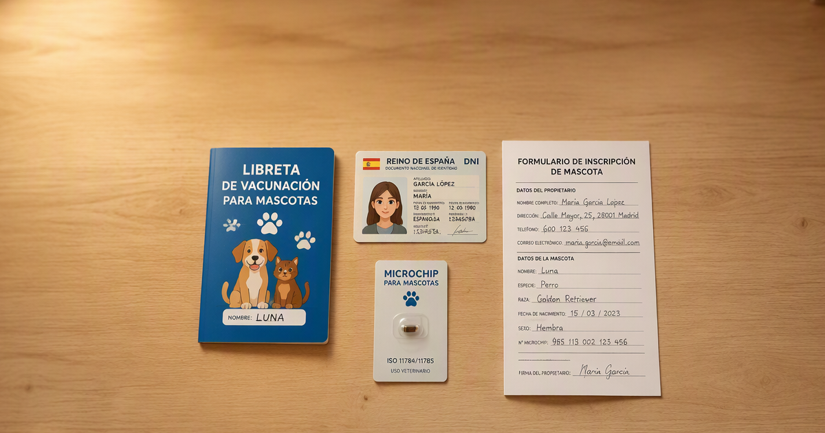 Documentos necesarios registro microchip mascota España 2026 — cartilla veterinaria DNI titular