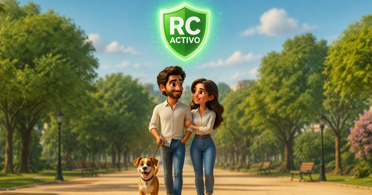 Familia española con perro mediano y póliza seguro RC perro 25-60 euros al año cumpliendo Ley 7/2023 bienestar animal