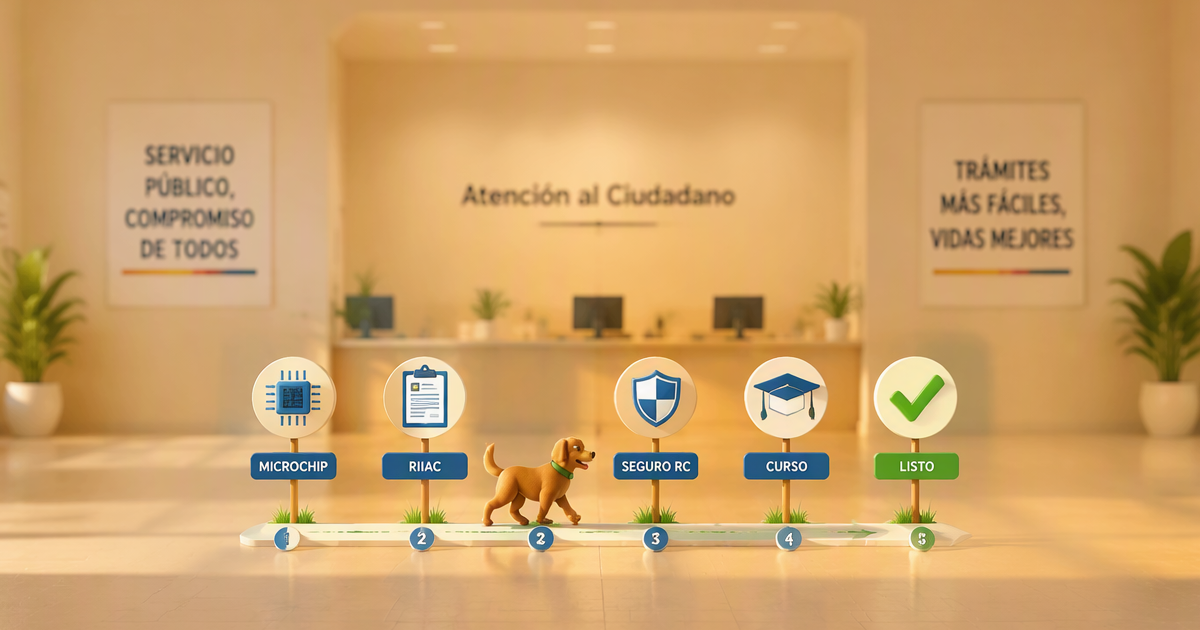 Trámites obligatorios Ley 7/2023 paso a paso: microchip, registro RIIAC, seguro RC, curso tenencia responsable perros gatos España 2026