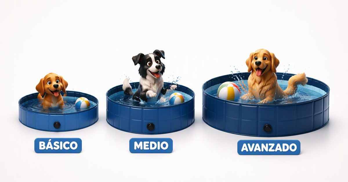 Comparativa de piscinas para perros plegables rígidas e inflables por material y tamaño