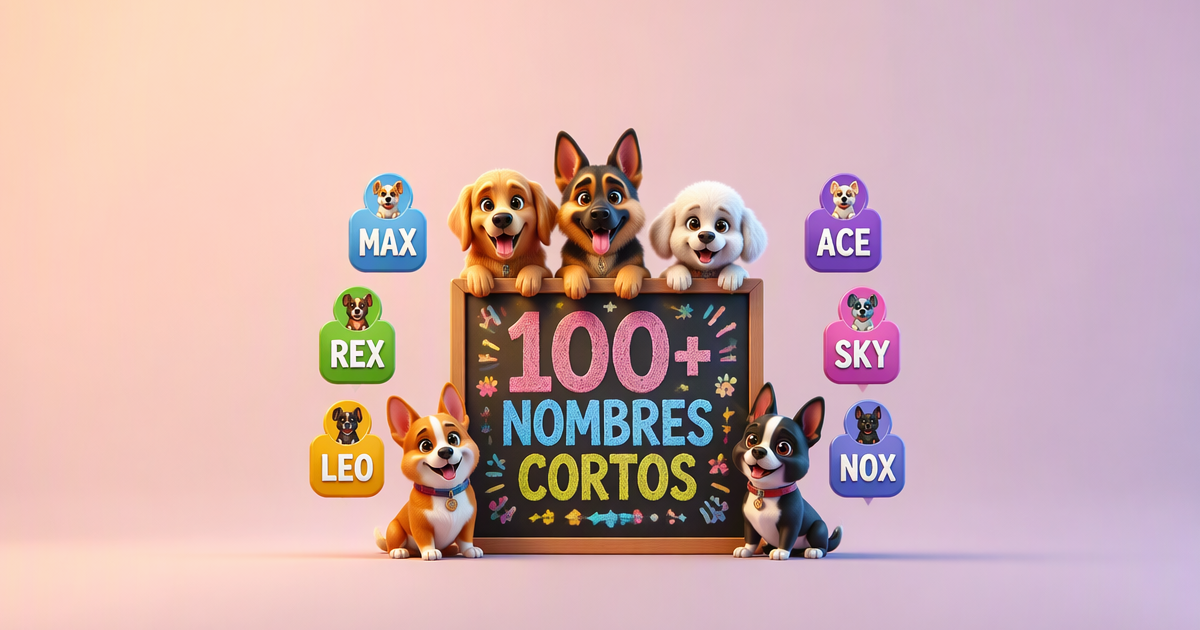 Colección 100 nombres cortos para perros de 3 letras España 2026 — Rex Max Leo Ace Sky Rio Neo Nox Fox Ash Sol Mar Kai Eli Zoe Sam Tom Ben Roy Dan clasificados por popularidad