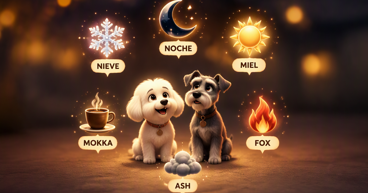 Registro legal perro nombre color España 2026 — Nieve Carbón Miel Sol microchip Ley 7/2023 censo canino identificación oficial nombre legal