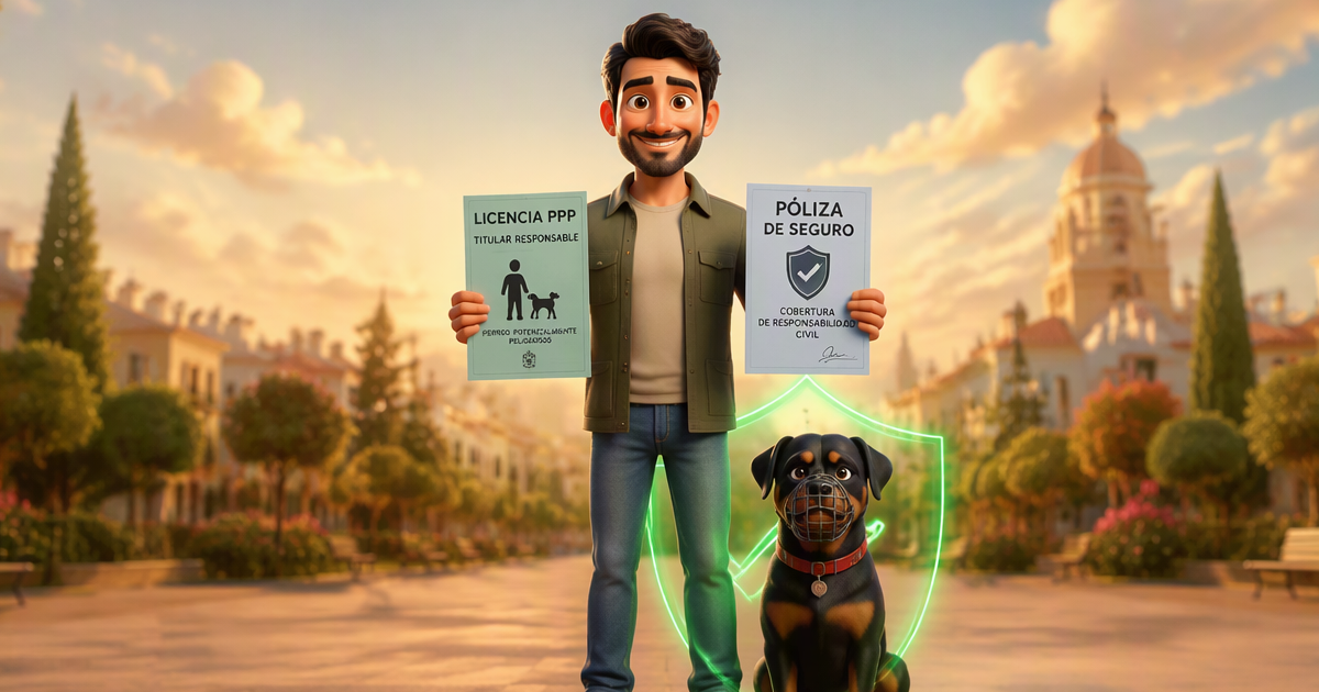 Dueño responsable de perro PPP Rottweiler con seguro RC activo y licencia PPP en España 2026